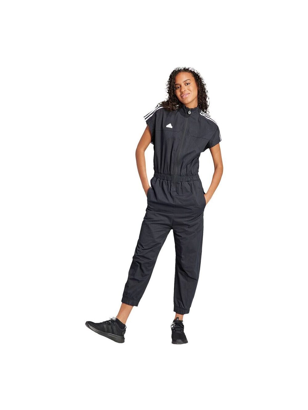 Adidas Tiro Woven Loose Jumpsuit Black Elastic Waist Size Small